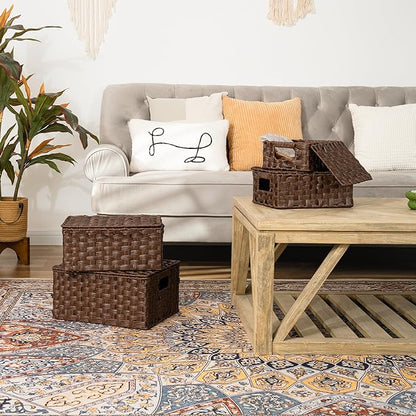 GRANNY SAYS Wicker Baskets with Lids, Set of 4 Brown Basket, Decorative Storage Boxes, Woven Basket for Organizing, Storage and Organizer Baskets