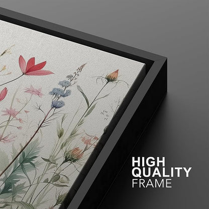 Ashbrook Framed Canvas Print Wall Art Set Garden Forest Wildflowers Nature Wilderness Illustrations Modern Art Decorative Floral Botanical Minimal Calm/Relax/Cozy for Bedroom - 24"x36"x3 BLACK