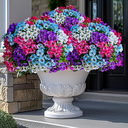 Artificial Pansies Outdoor Fake Plants - 16 Bundles UV Resistant No Fade Faux Shrubs Plastic Greenery Home Garden Porch Patio Decoration (16, Mixed03)