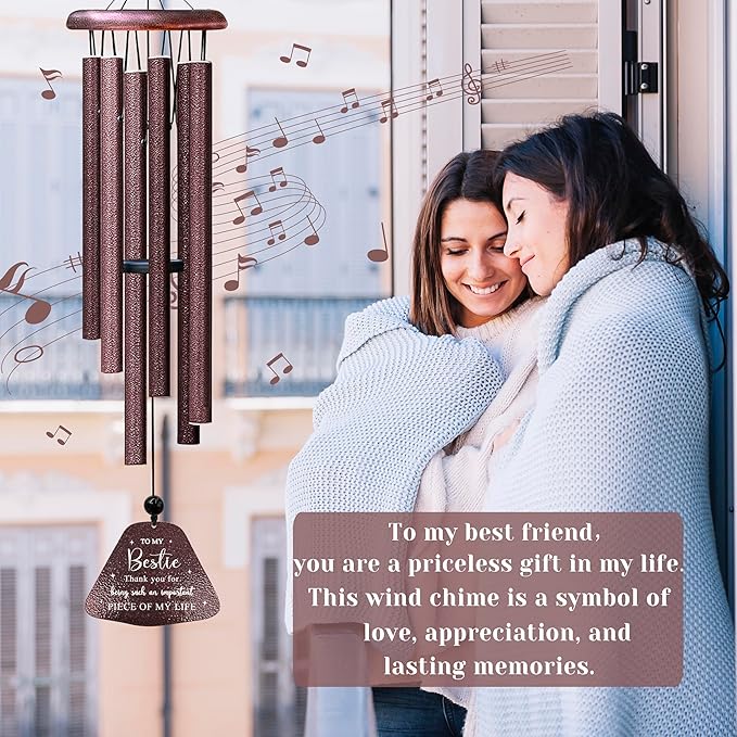 Kubbut Best Friend Birthday Gifts for Women 32" Wind Chimes, Friendship Gifts for Woman/Work Bestie, Soul Sister/Long Distance Friendship Gift for Her，BFF Gift Decoration Female