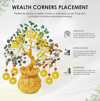 Crocon Money Wealth Crystal Tree with Artificial Coin Pot Base Bonsai for Home & Office Decor Good Luck 6 Feng Shui Coins Money Tree Crystal Spiritual Gifts for Women Mom Sister Desk Bookshelf Decor