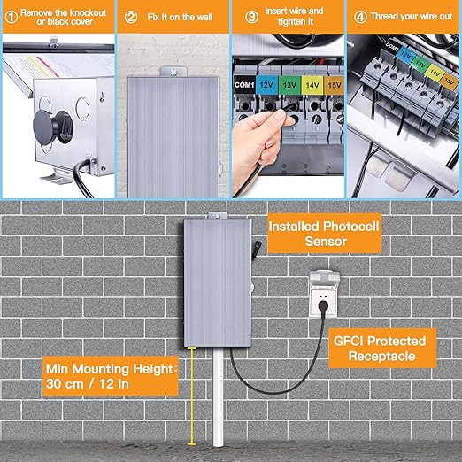 Gardenreet 150W Low Voltage Landscape Lights Transformer - ETL Listed IP65 Multi-Tap (120V AC to 12V-13V-14V-15V AC) with Mechanical Timer, Stainless Steel Shield for Outdoor Spotlight, Pathway Light