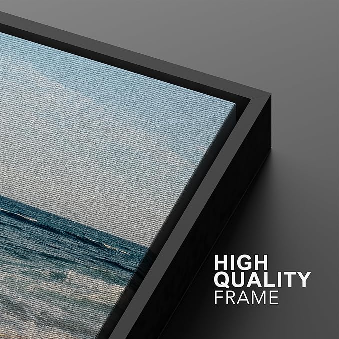Ashbrook Framed Canvas Print Wall Art Set Tropical Island Coastal Cottage Beach Shore Seascape Nature Wilderness Photography Decorative Nautical Calm/Relax/Cozy for Bedroom - 24"x36"x3 BLACK