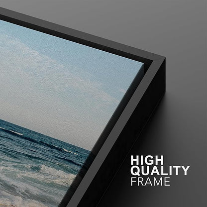 Ashbrook Framed Canvas Print Wall Art Set Tropical Island Coastal Cottage Beach Shore Seascape Nature Wilderness Photography Decorative Nautical Calm/Relax/Cozy for Bedroom - 16"x24"x3 BLACK