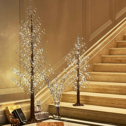Hairui Lighted Brown Alpine Tree with 450L 810L Warm White Fairy Lights 4FT 6FT, Twig Tree with Lights for Indoor Outdoor Home Christmas Winter Holidays Party Decoration