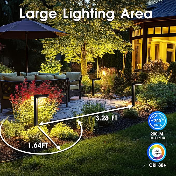Energetic 5CCT Low Voltage Landscape Lights, 5W 200LM IP65 Waterproof LED Pathway Lights, 50000 Hrs, Outdoor Landscape Lighting, Square Modern Side Lit, Die-cast Aluminum Housing, ETL, Black, 4 Pack