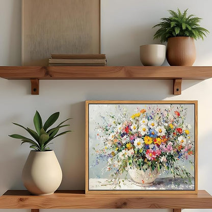 Floating Frame Canvas Wall Art, Vintage Watercolor Floral Pictures Wall Decor, Country Farmhouse Colorful Wildflower Poster Prints for Living Room Bathroom Dining Room Decor 8x10 inch