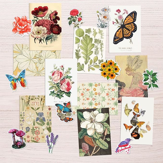 Artivo Wall Collage Kit Aesthetic Pictures, Vintage Wall Collage Kit 100 set 4x6, Bedroom Decor for Teen Girls, Botanical Flower Collage Kit for Wall Aesthetic Posters, Photo Collection