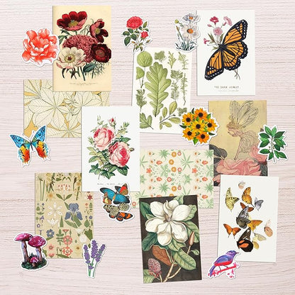 Artivo Wall Collage Kit Aesthetic Pictures, Vintage Wall Collage Kit 100 set 4x6, Bedroom Decor for Teen Girls, Botanical Flower Collage Kit for Wall Aesthetic Posters, Photo Collection