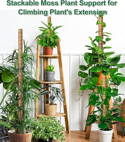 EAONE Moss Pole 126 Inch, 6 Pack 21" Monstera Plant Support for Climbing Potted Live Plants Indoor, Stackable Coco Coir Moss Sticks Monstera Stakes for Pothos Philodendron, with Garden Labels & Ties