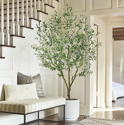 Artificial Olive Tree 7FT with 1476 Leaves Realistic Tall Large Faux Silk Deluxe Plant 84 Inch Black Pot for Indoor Home Office Porch Mall School Hotel Modern Decor Housewarming Gift