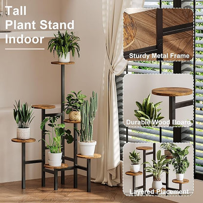 6 Tier Corner Plant Stand Indoor Outdoor, Tall Large Plant Shelf for Multiple Plants, Tiered Flower Pot Holder, Metal Display Plant Shelves for Living Room, Balcony, Patio, Garden(Rustic Brown)GPS514R