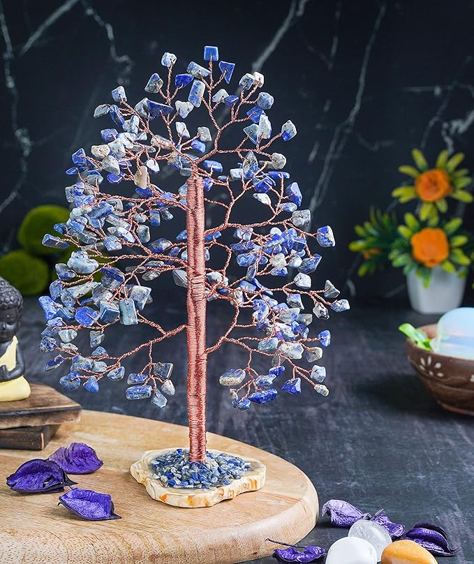Crocon Lapis Lazuli Gemstone Tree of Life, Handmade, 8 Inch, Blue, Crystal Decoration, Feng Shui, Money Tree, Spiritual Gift