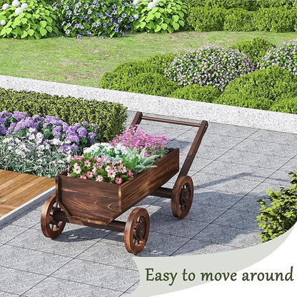 PULIJIA Wooden Wagon Planter Outdoor Garden Planter, Trolley Decoration Succulent Flower cart, Indoor Outdoor Backyard Balcon Decor cart with Wheels, Planter for Patio. (HC-L)