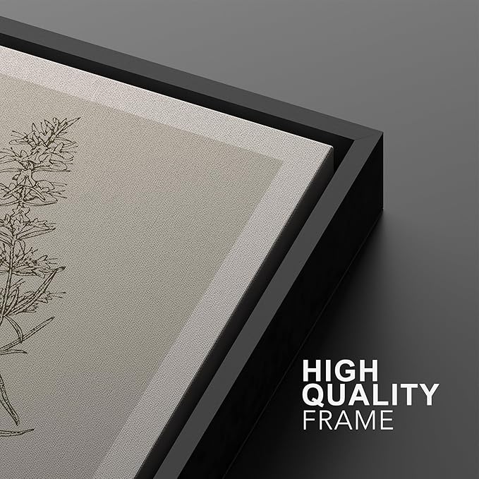 Ashbrook Framed Canvas Print Wall Art Set Duotone Vintage Flowers Nature Wilderness Illustrations Modern Art Decorative Floral Botanical Minimal Calm/Relax/Cozy for Bedroom - 24"x36"x3 BLACK