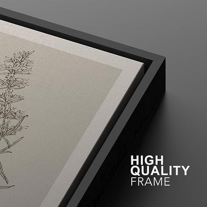 Ashbrook Framed Canvas Print Wall Art Set Duotone Vintage Flowers Nature Wilderness Illustrations Modern Art Decorative Floral Botanical Minimal Calm/Relax/Cozy for Bedroom - 24"x36"x3 BLACK