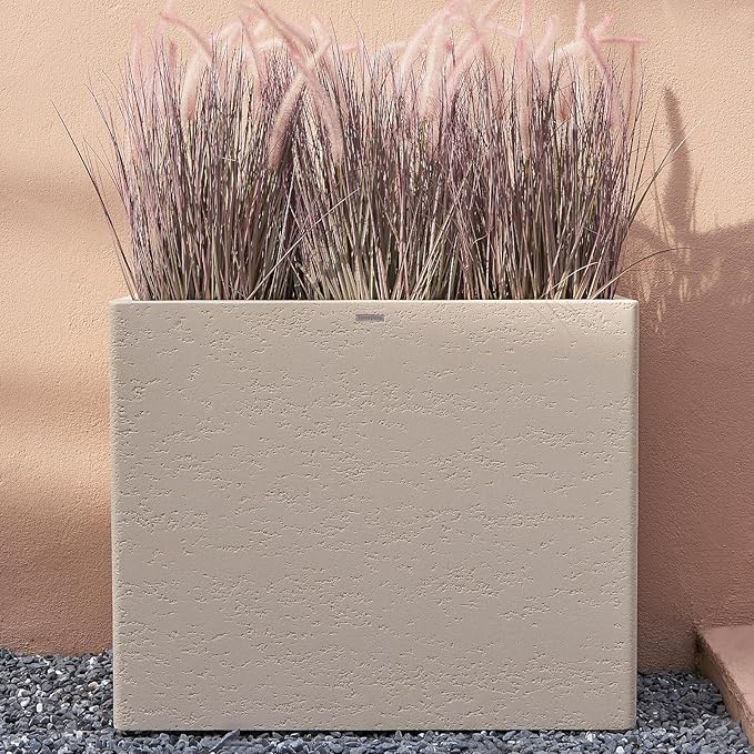 Tall Rectangular Composite ConcretePlanter（30Lx12Wx25H，66 Pounds）,Durable All-Weather Use with Drainage Holes,Large Rectangular Planter for Outdoor Indoor Plants