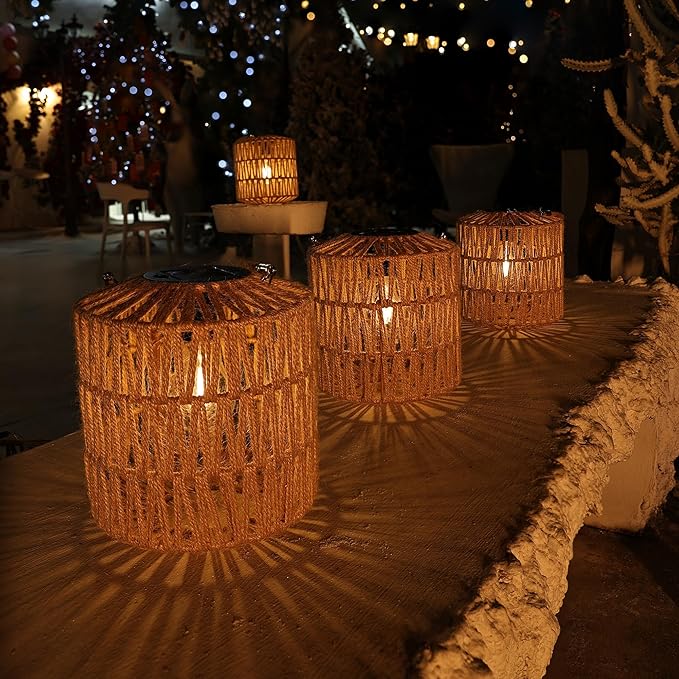 Cooo Large Solar Rope Lantern Outdoor Hanging – Handwoven Jute Rope Lantern with Warm Edison Bulb, IP65 Waterproof Solar Powered Garden Light for Porch Patio, Yard Christmas Decorations, 8.27” Tall