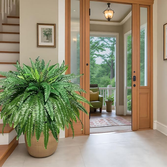 Artificial Ferns for Outdoors Large Greenery Plants, Set of 2 Fake Ferns, 48in Lifelike Faux Fern with 88 Branches Ideal for Porch Windowsill Indoor Home Decor, Planters Potted or Hanging