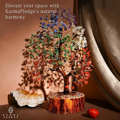 KARMAPLEDGE Crystal Tree 7 Chakra Healing Crystals for Home, Office Desk & Living Room Decor, Handmade Bonsai Trees for Positive Energy, Money, Good Luck Birthday Gifts for Women, Mom (500 Beads)