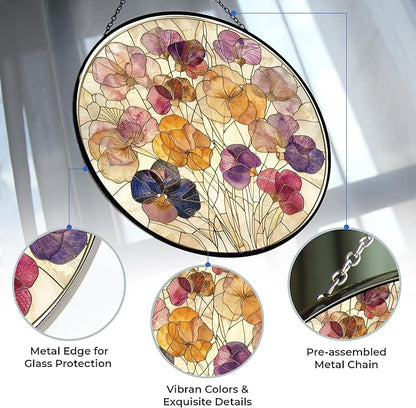 Pressed Flowers Suncatcher Indoor/Outdoor Stained Glass Window Hanging Handmade Suncatchers Home Decor Garden Christmas Party Wedding Housewarming Gifts