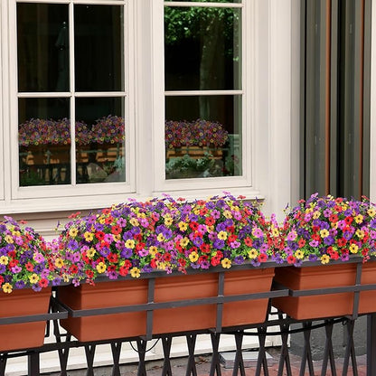 Fall Mums Artificial Flowers for Outdoors Potted, 12 Bundles Fake Fall Daisy Flower with Realistic Eucalyptus Leaves, Fake Plants for Greenery Boxwood Porch Patio Garden Pot Lawn