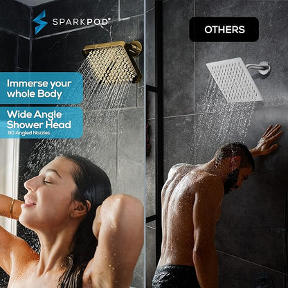 SparkPod Shower Head - High Pressure Rain - Premium Quality Luxury Design - 1-Min Install - Easy Clean Adjustable Replacement for Your Bathroom Shower Heads (Egyptian Gold, 6 Inch Square)