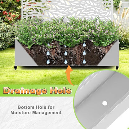 Metal Raised Garden Bed with Trellis, 2-in-1 Planter Box & Privacy Screen for Climbing Plants, Outdoor Standing Flower Bed with Drainage Holes, 47.2" L x 16.7" W x 70.8" H, White-Spring