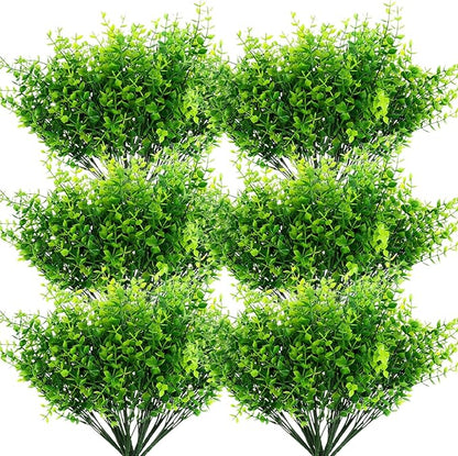 Grevosea 24 Bundles Artificial Greenery Plants, Outdoor UV Resistant Fake Plants Stems Faux Shrubs Boxwood Plant Faux Plastic Greenery for Farmhouse Garden Wedding Indoor Outdoor Decoration