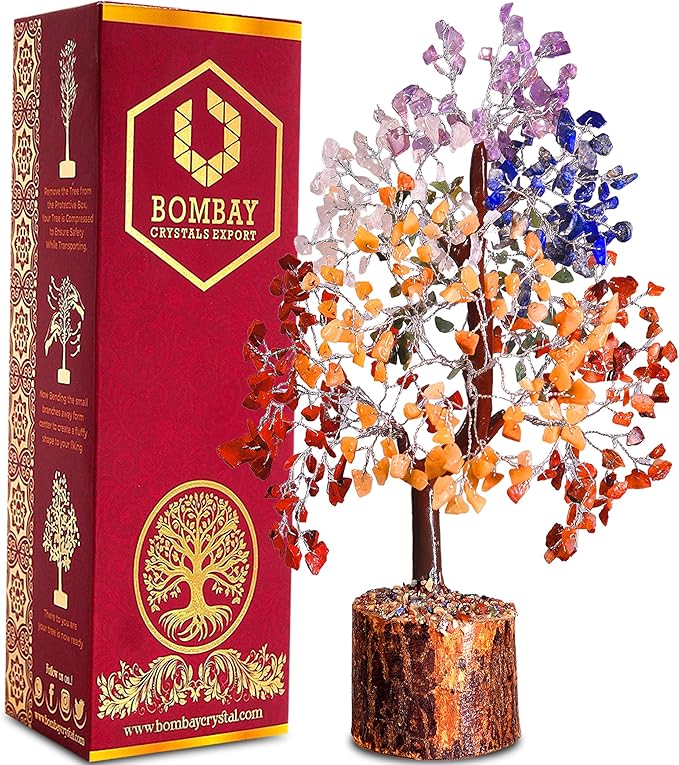7 Chakra Crystal Tree of Life – Handmade Healing Gemstone Bonsai for Positive Energy, Prosperity & Home Décor – Good Luck Gift for Women, Mom, Office & Living Room Accent