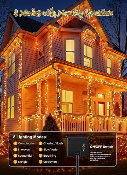 Brightown 4 Pack Solar Halloween Lights, Total 184FT 480 LED Solar String Lights Outdoor Waterproof Black Wire with 8 Modes, Solar Fairy Light for Garden Yard Patio Party Decors, Orange