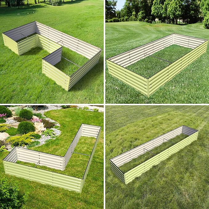 Olle 17" Tall 4 in 1 U Shape Rectangle Shapes L Shape Galvanized Raised Garden Beds Kit Outdoor for Gardening Metal Raised Planter Box for Vegetables Flowers, Sage Green