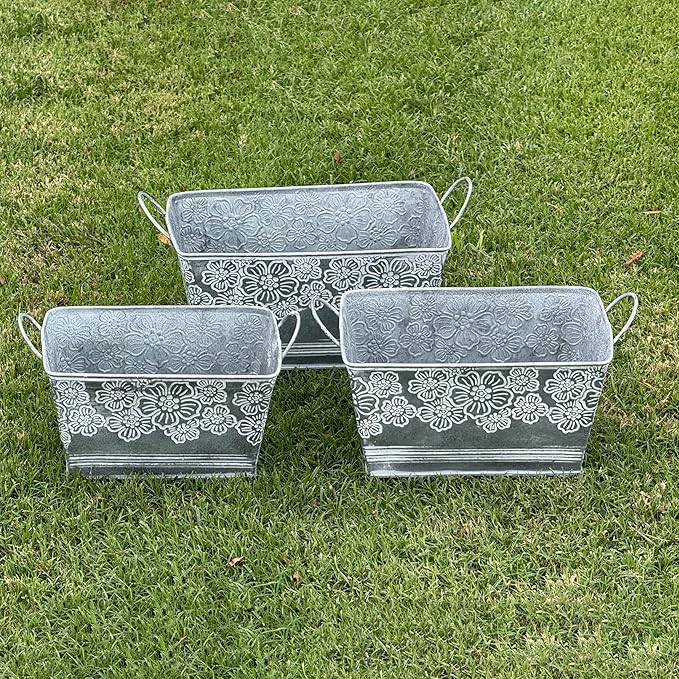 allgala Galvanized Planter Pot Indoor and Outdoor Decoration-Rectangle Grey-7"-HD88317