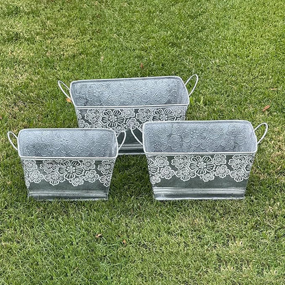 allgala Galvanized Planter Pot Indoor and Outdoor Decoration-Rectangle Grey-9"-HD88315