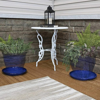 Sunnydaze 12-Inch Ceramic Plant Saucers - Plant Drip Trays for Outdoor Planter Flowerpot Drainage - Set of 4 - Imperial Blue