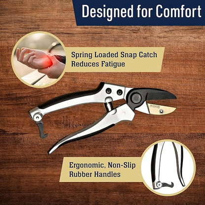 Anvil Pruning Shears for Gardening - 7.75” Heavy Duty Branch Cutter Garden Shears with Rubber Grips for Dry Stems or Small Wood Branches - Hand Pruners for Gardening Tools by Kings County Tools