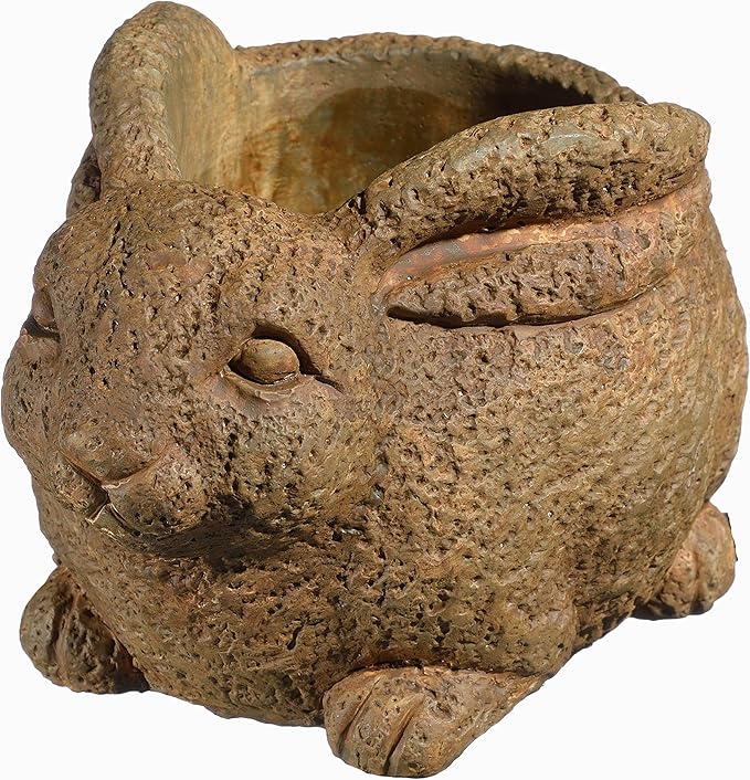Classic Home and Garden Cement Buddies Animal Planter - Cute Desk Decoration - UV Coated Animal Vase w/Removable Drain Plug - Succulent Planter for Indoor/Outdoor Use (Rabbit Planter, Rust, Large)