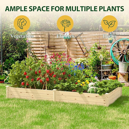 BlueWish Outdoor Wooden Garden Bed, Raised Garden Bed with Bottomless, Divisible Planter Boxes for Gardening, Vegetable, Flower, 95''L x 49''H x 11''W