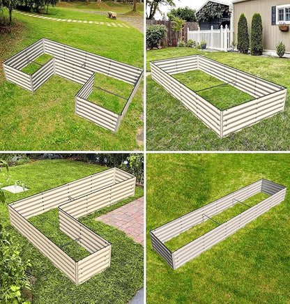 Olle 17" Tall 4 in 1 U Shape Rectangle Shapes L Shape Galvanized Raised Garden Beds Kit Outdoor for Gardening Metal Raised Planter Box for Vegetables Flowers, Ivory