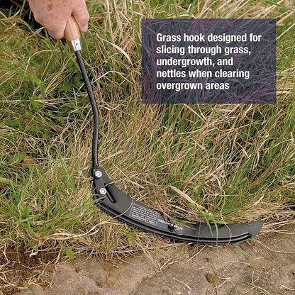 Spear & Jackson Little Giant Scythette Grass Hook, Heavy Duty Garden Tool, Sharp Curved Blade, Wooden Handle, Cut and Clear Grass Weeds and Overgrowth