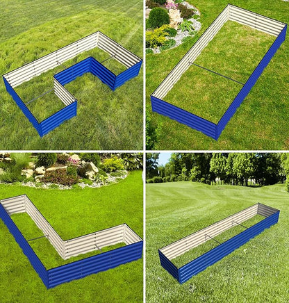 Olle 17" Tall 4 in 1 U Shape Rectangle Shapes L Shape Galvanized Raised Garden Beds Kit Outdoor for Gardening Metal Raised Planter Box for Vegetables Flowers, Cobalt Blue