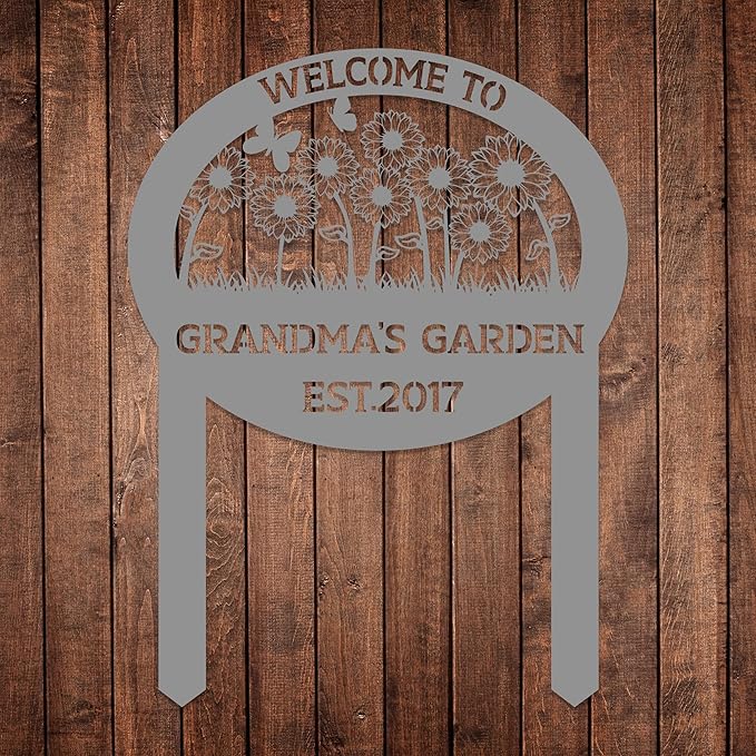 Personalized Metal Garden Sign with Stake, Custom Flowers Garden Decor for Outdoor, Custom Family Name Sign, Patio Decorations, Lawn Art, Farmhouse Decorative, Housewarming Gift