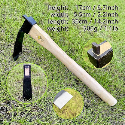 14 Inch Heavy Duty Narrow Hoe, Without Welding, Japanese Carbon Steel with Oak Wooden Handle, Garden Tool for Digging, Weeding, and Planting