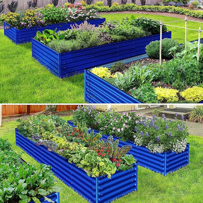 Olle 17" Tall 4 in 1 U Shape Rectangle Shapes L Shape Galvanized Raised Garden Beds Kit Outdoor for Gardening Metal Raised Planter Box for Vegetables Flowers, Cobalt Blue