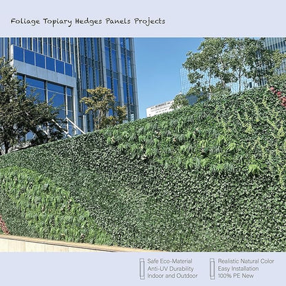 Artificial Topiary Hedge Greenery Plant Panels Indoor and Outdoor Patio Foliage Hedge Faux Grass Wall Panels 6PCS 20”x20”/P for Fence Decoration
