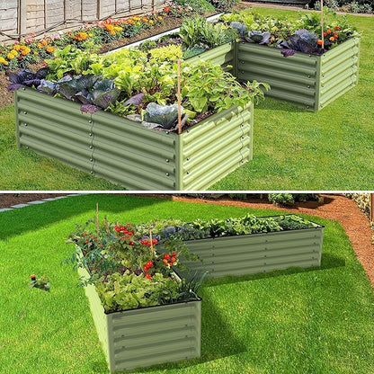 Olle 17" Tall 4 in 1 U Shape Rectangle Shapes L Shape Galvanized Raised Garden Beds Kit Outdoor for Gardening Metal Raised Planter Box for Vegetables Flowers, Sage Green