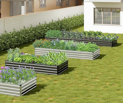 2PCS 12x3x1ft Galvanized Metal Raised Garden Bed Kit,Outdoor Planter Box Vegetables,Flowers,Herbs Durable Rust-Resistant Patio Gardening Beds,Silver