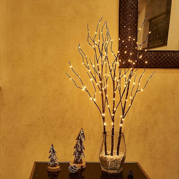 Hairui Lighted Brown Twig Branches Plug in with Dimmer and Timer 30IN 150 LED Fairy Lights, Lighted Willow Branches for Indoor Outdoor Spring Christmas Room Wedding Decoration (Vase Excluded)