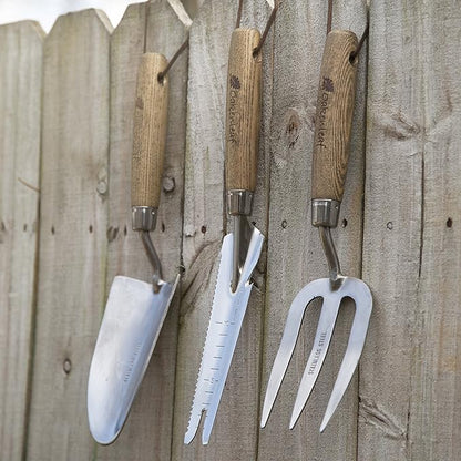 3 Piece Garden Hand Tool Set Extra Large Stainless Steel with Timber Handles Trowel Fork and Multitool