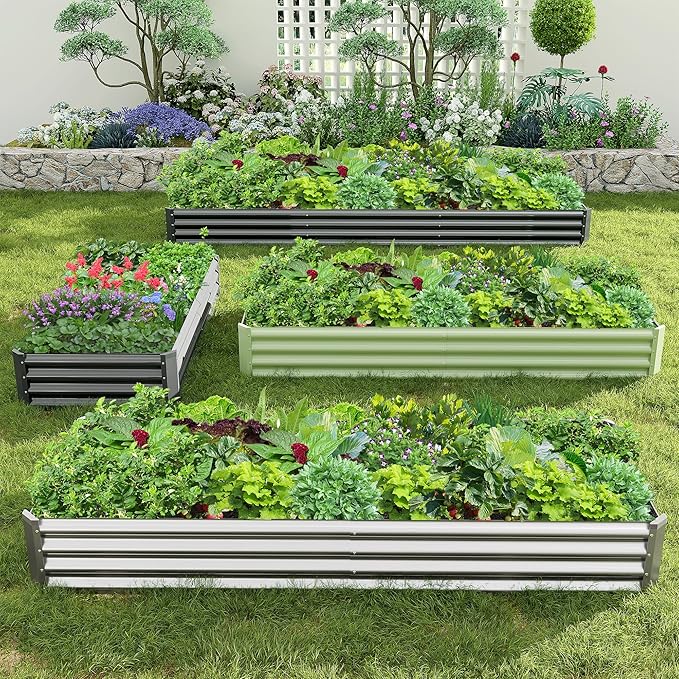 2PCS 8x2x1FT Galvanized Raised Garden Bed Kit,Vegetable Boxes-Rectangle Metal Flower Box,Large Planter Raised Beds Outdoor Garden for Planting,Fruit,Herb-Silver